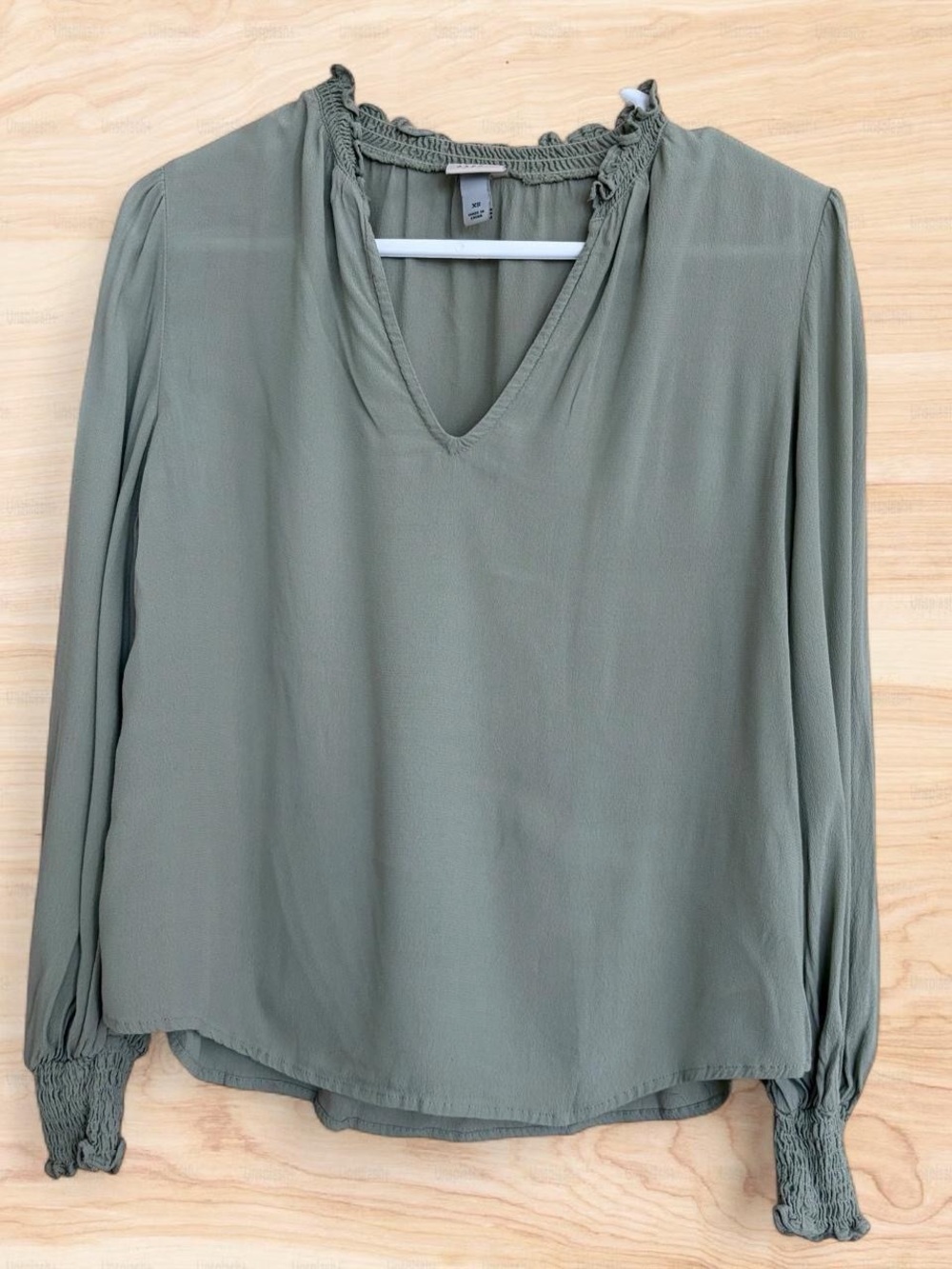 A New Day Womens Green V-Neck Long Sleeve Blouse